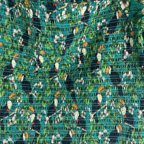 Anthropologie Dolan Toucan Print Smocked Puff Sleeve Top Green Medium - Picture 9 of 10